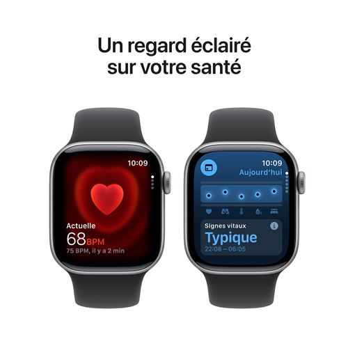 Apple Watch Series 11 GPS 42mm Boitier en Aluminium Noir de Jais avec Bracelet Sport - S/M