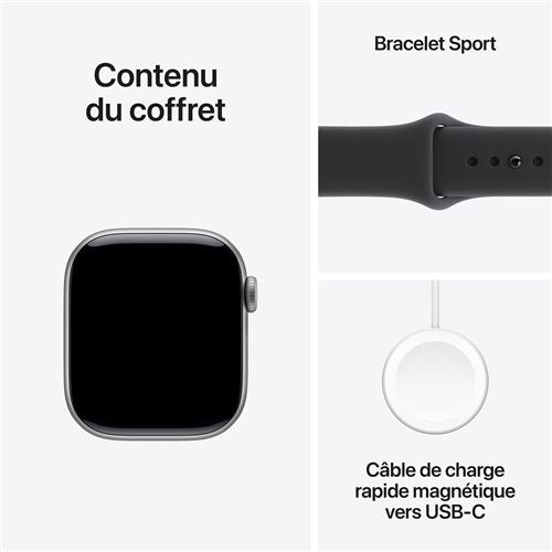 Apple Watch Series 11 GPS 42mm Boitier en Aluminium Noir de Jais avec Bracelet Sport - S/M