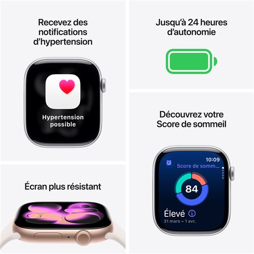 Apple Watch Series 11 GPS 42mm Boitier en Aluminium Noir de Jais avec Bracelet Sport - S/M
