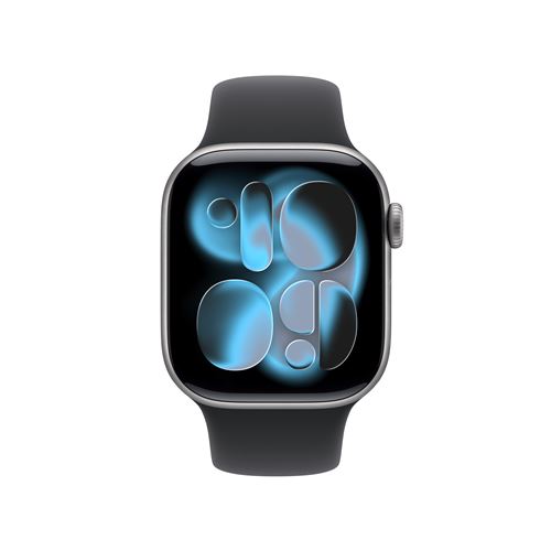 Apple Watch Series 11 GPS 42mm Boitier en Aluminium Noir de Jais avec Bracelet Sport - S/M