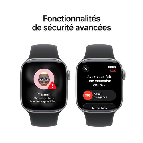 Apple Watch Series 11 GPS 42mm Boitier en Aluminium Noir de Jais avec Bracelet Sport - S/M